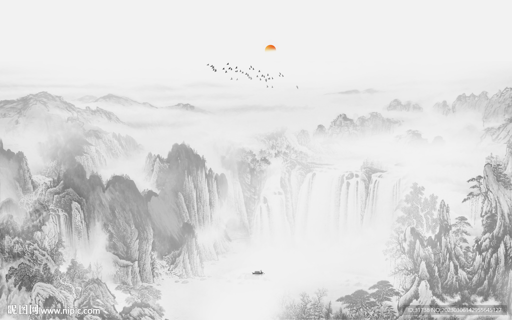 新中式水墨别墅电视背景墙