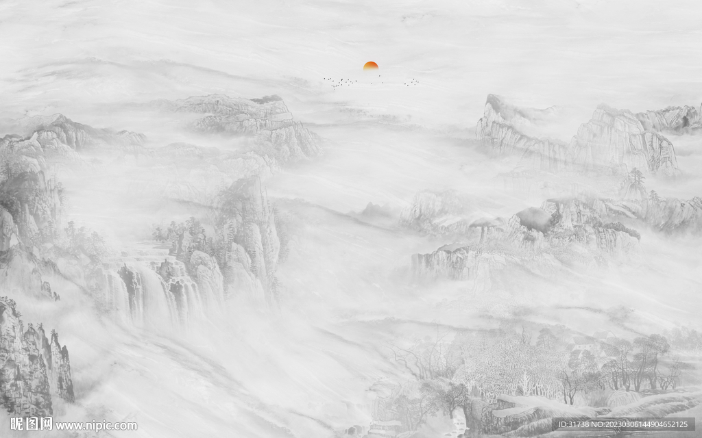 大理石水墨山水画