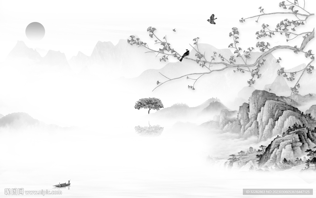 花鸟 灰色新背景画 tIF分层