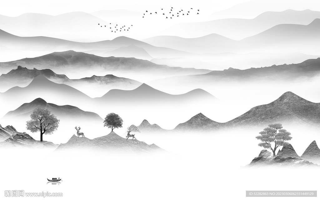 别墅 中式新无框画 tIF分层