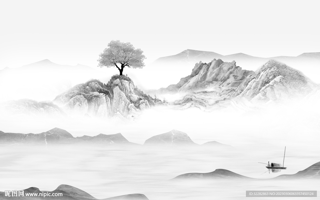 高端 中式新无框画 tIF分层