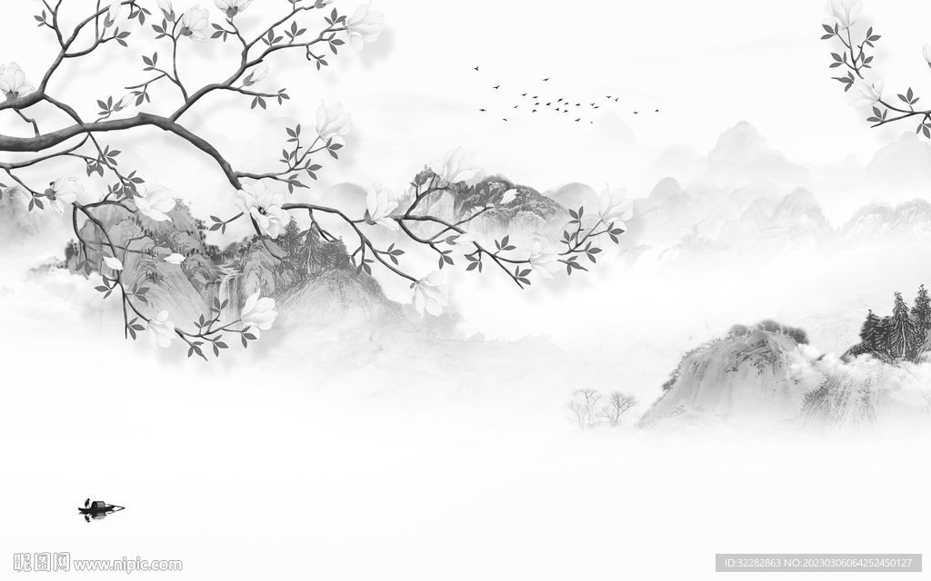 高清 中式新无框画 tIF分层