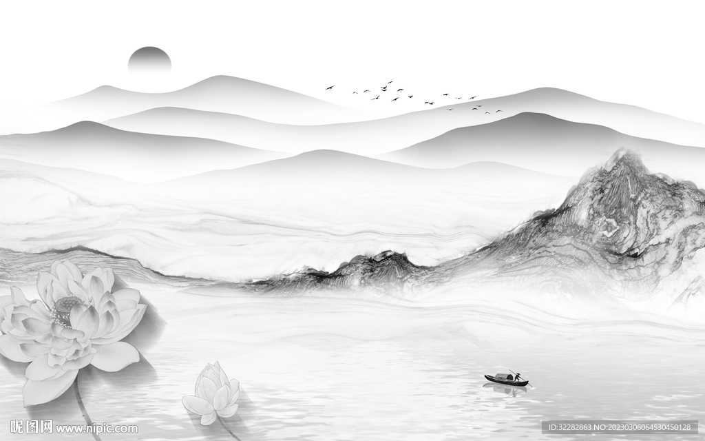 简约 中式新无框画 tIF分层