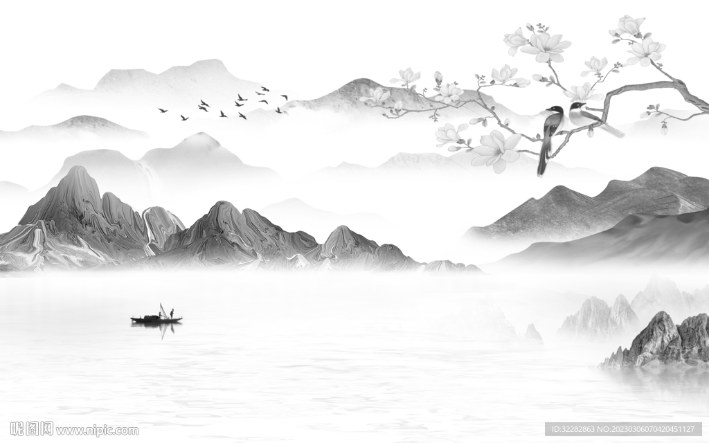 爆款 新中式灰色画 tIF分层