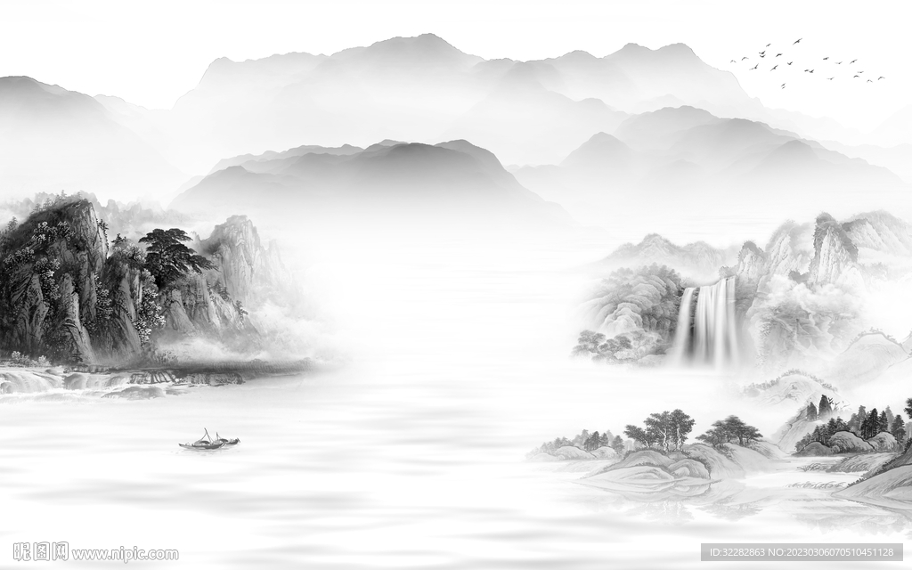 高端 新中式灰色画 tIF分层