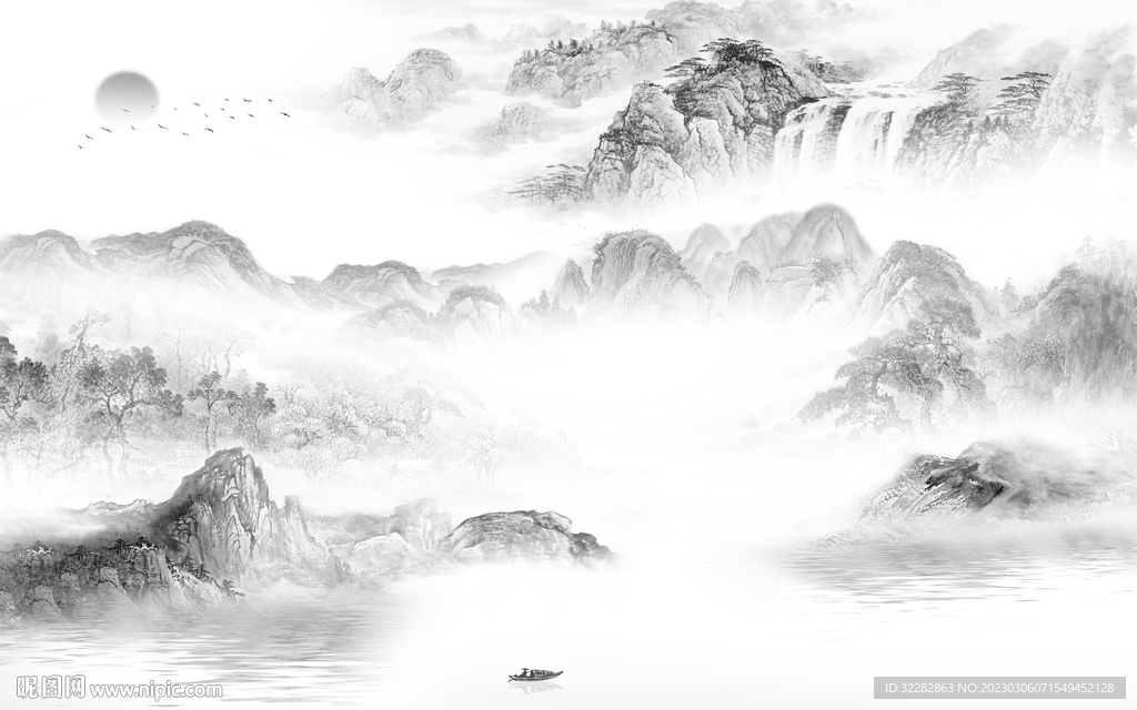 客厅 新中式灰色画 tIF分层