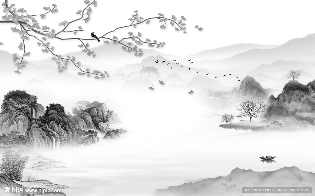 高档 灰色新式山水 tIF分层