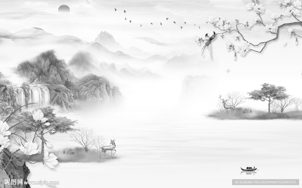 现代 灰色新式山水 tIF分层