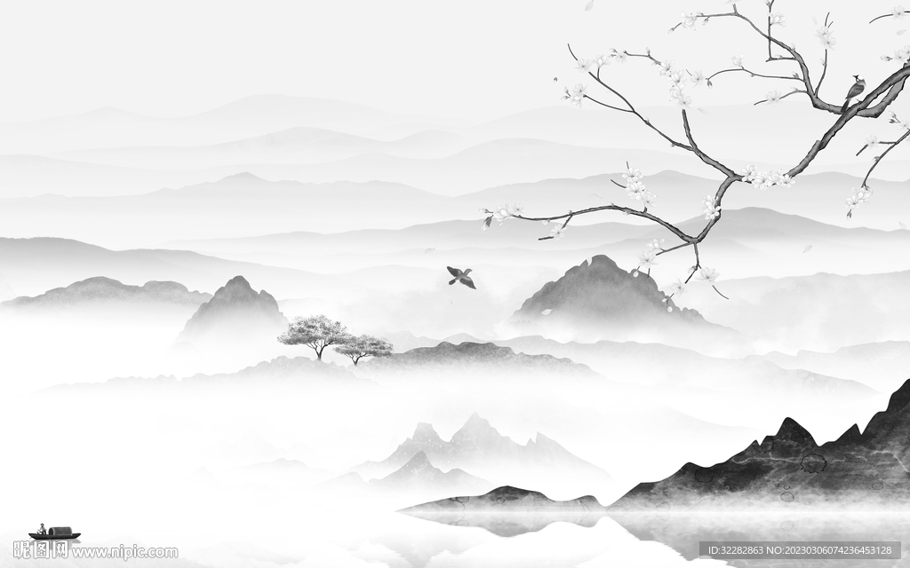 新品 简奢灰色山水 tIF分层