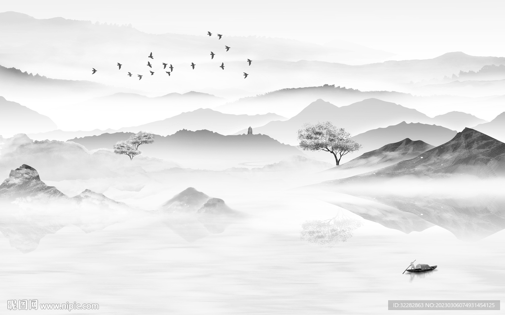 最新 简奢灰色山水 tIF分层