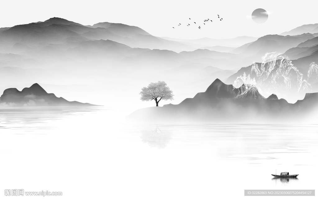 客厅 简奢灰色山水 tIF分层