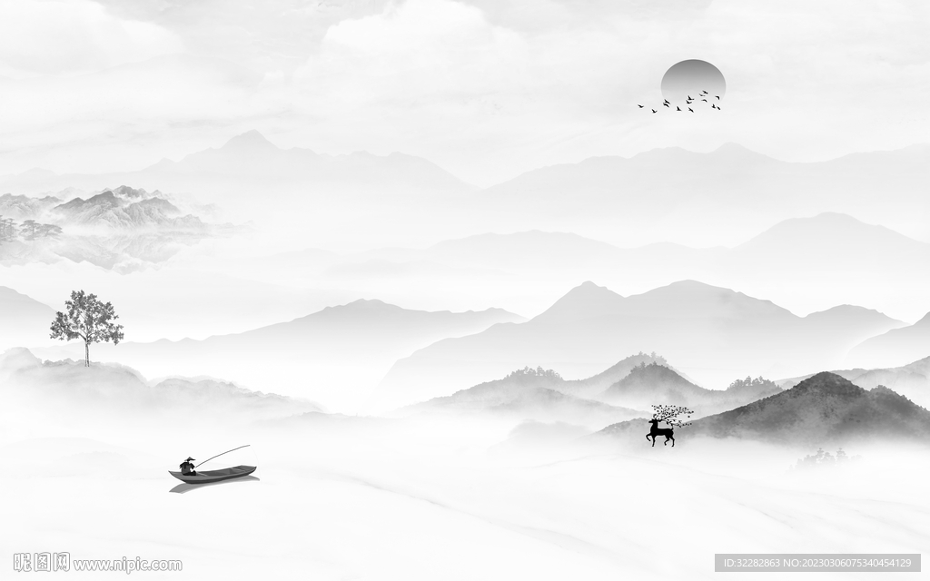 新款 简奢灰色山水 tIF分层