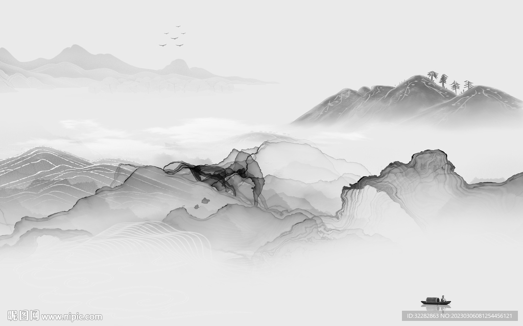 现代 简奢灰色山水 tIF分层