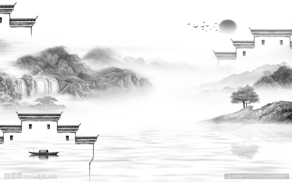 别墅 热门灰色山水 tiF分层