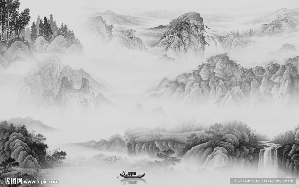 高清 热门灰色山水 tiF分层