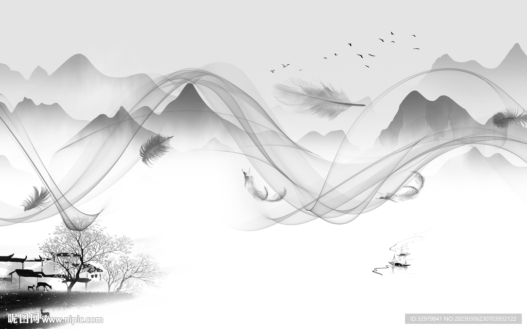 大气 热门灰色山水 tiF分层