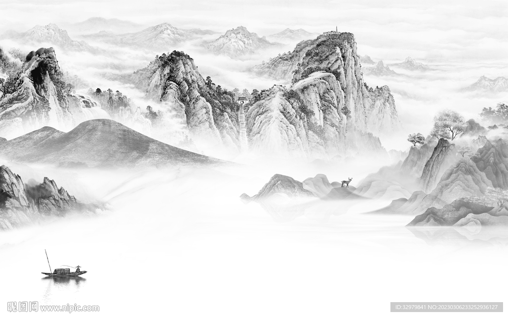 人气 高雅极简山水 tif分层