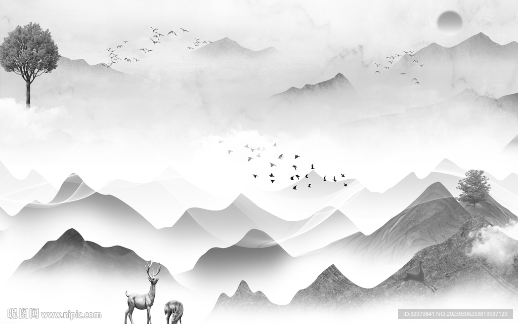 客厅 新式简约山水 tif分层