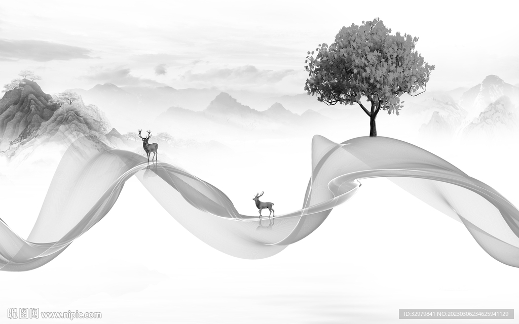 高雅 新式简约山水 tif分层