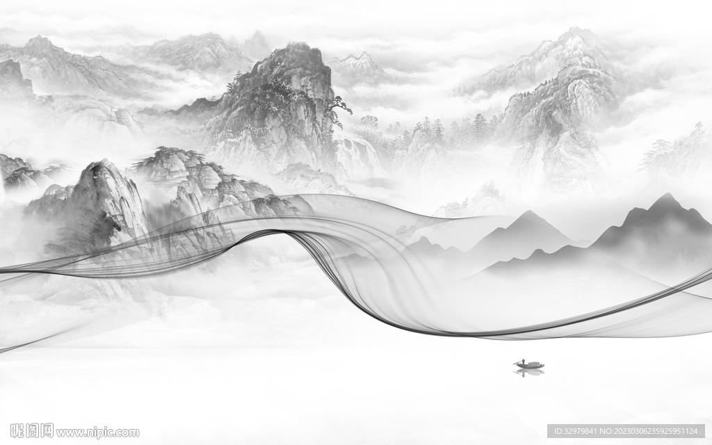 简约 中式意境山水 tif分层