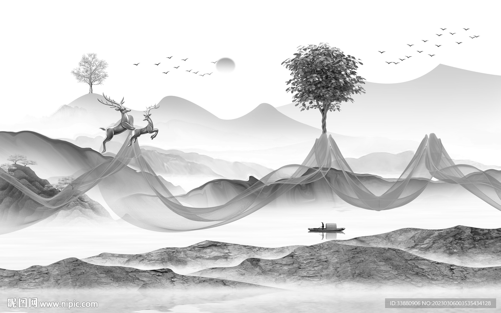 简约 简奢高档山水 tif分层