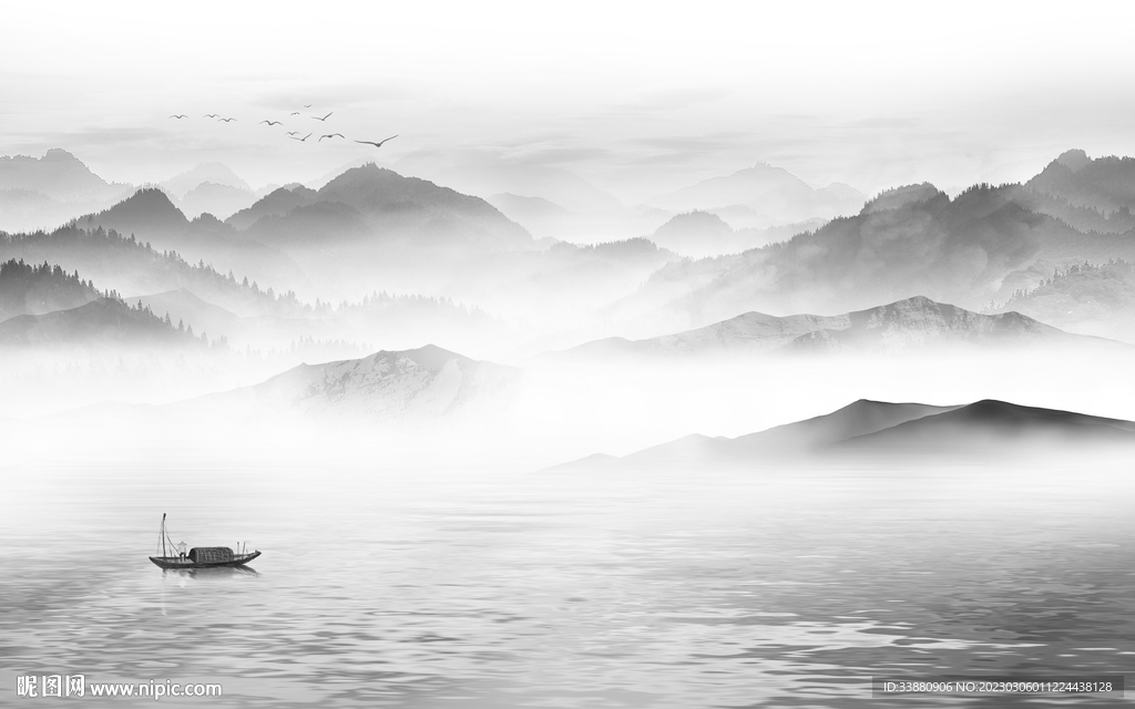 最新 灰色高雅山水 tif分层