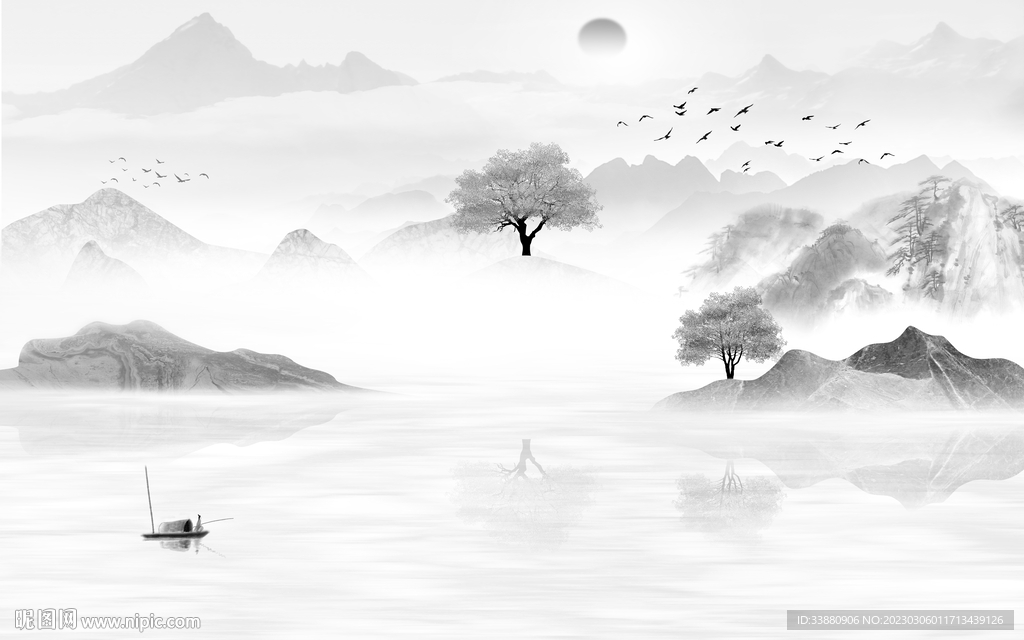 电视 简意灰色山水 tif分层