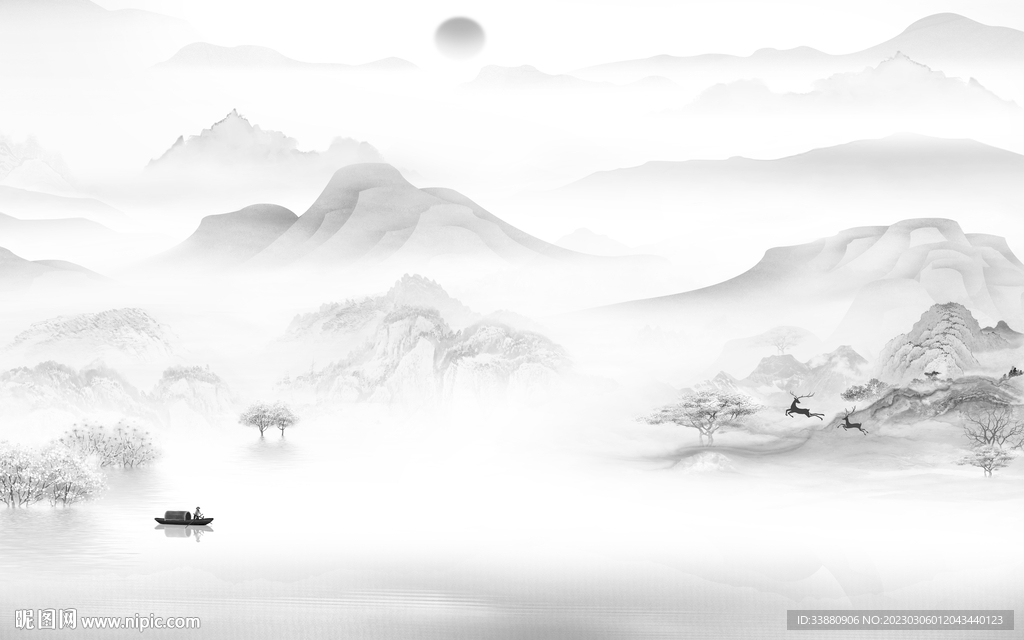 沙发 爆款中式山水 tif分层