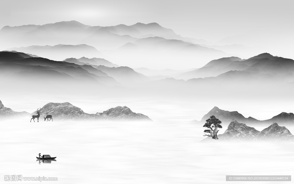 大气 灰色高雅山水 tif分层