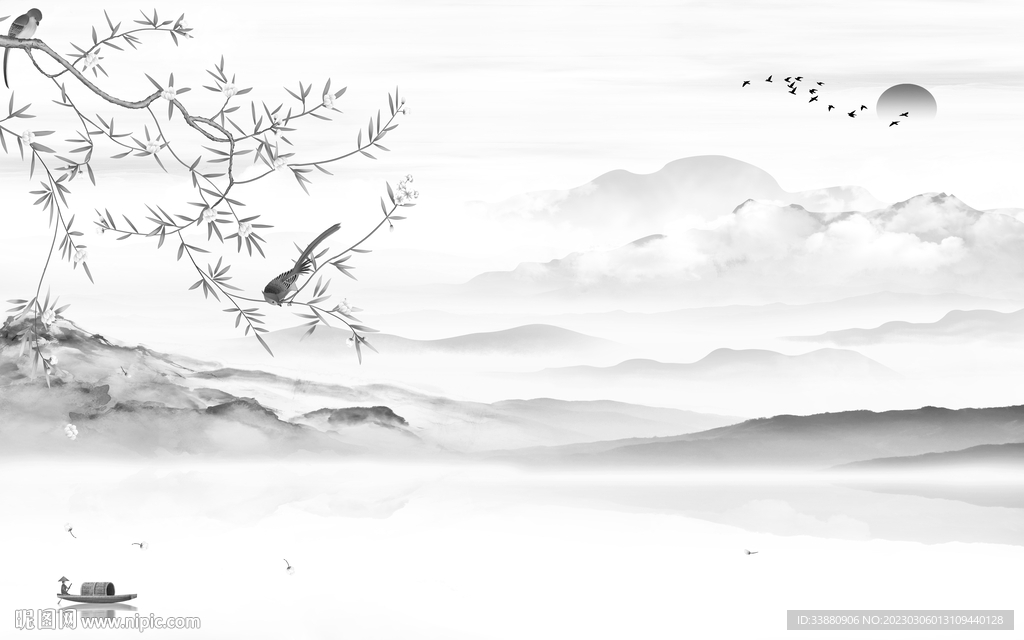 现代 灰色高雅山水 tif分层