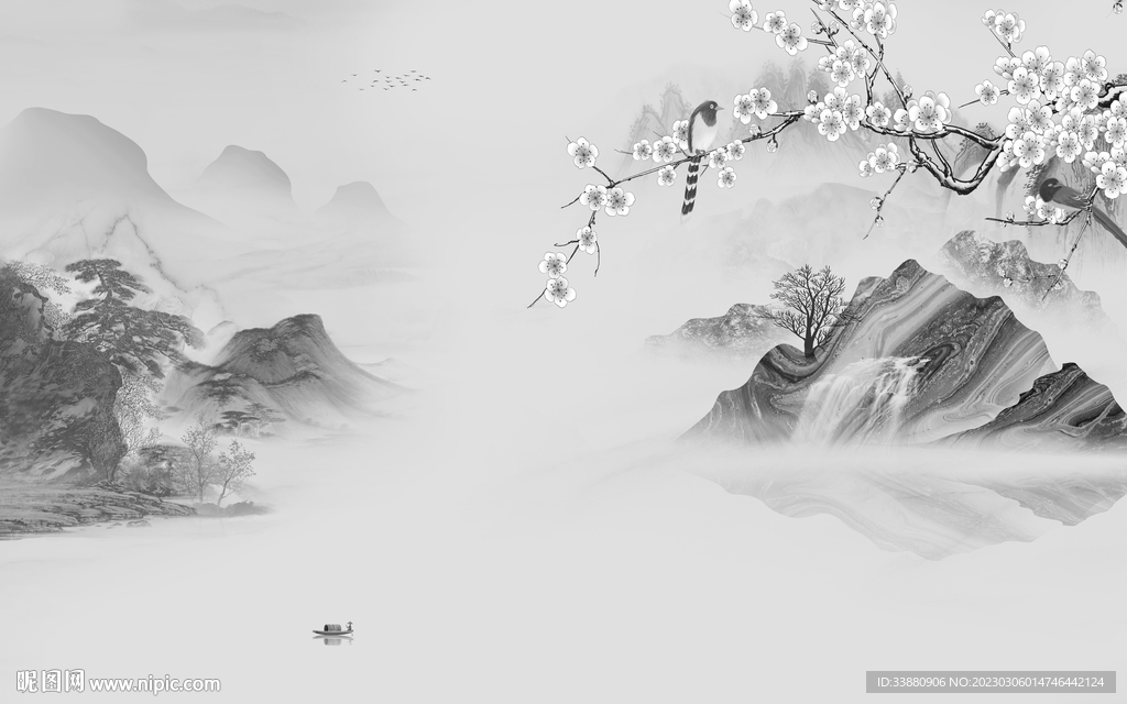 极 简意灰色山水 tif分层