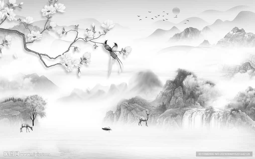 高雅 简意灰色山水 tif分层