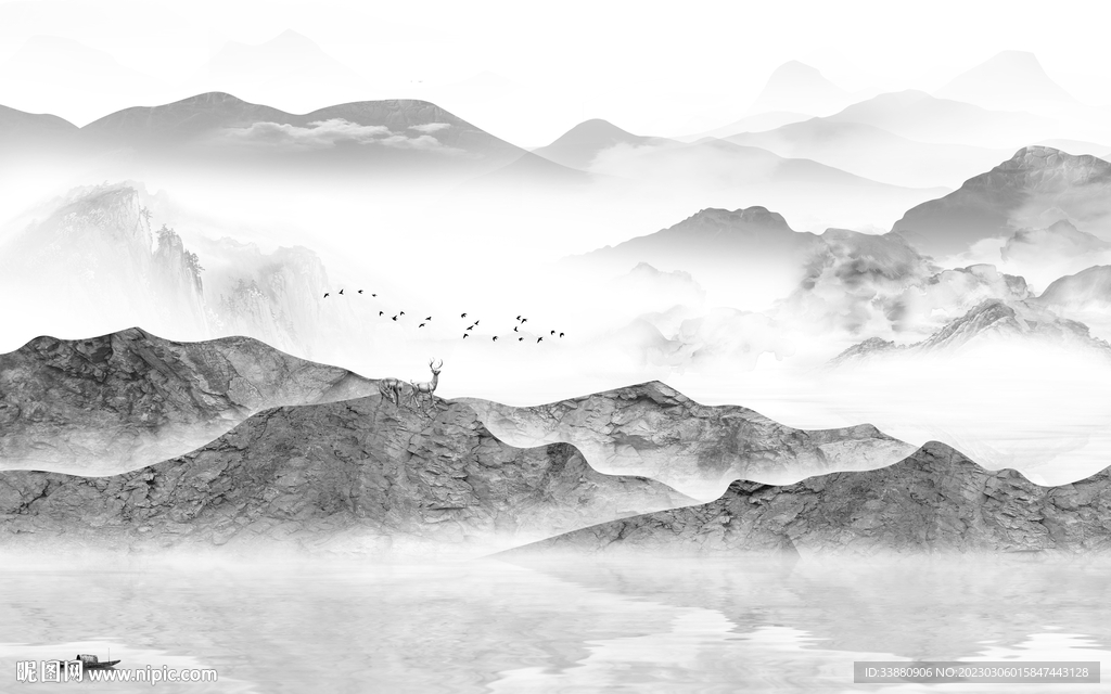 爆款 简意灰色山水 tif分层