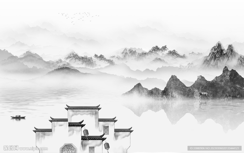 别墅 简意灰色山水 tif分层