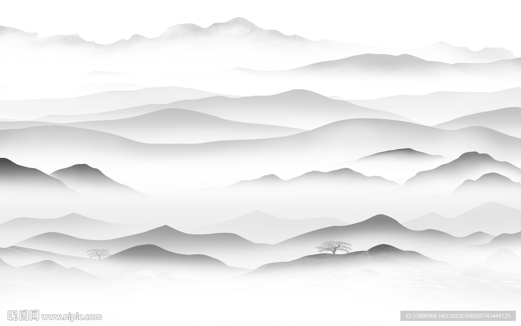 高端 简意灰色山水 tif分层