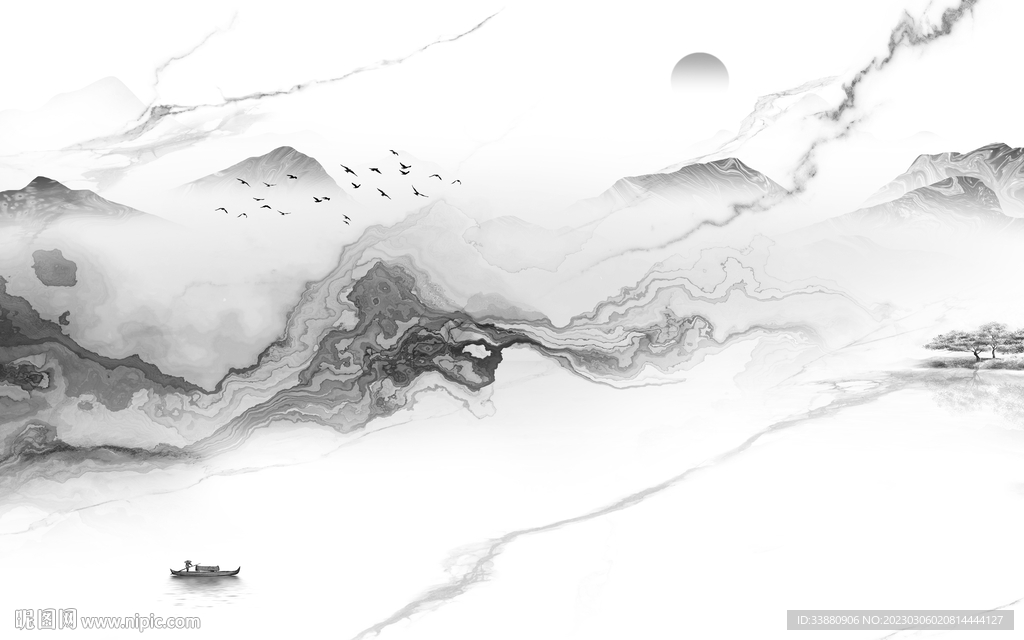简约 简意灰色山水 tif分层