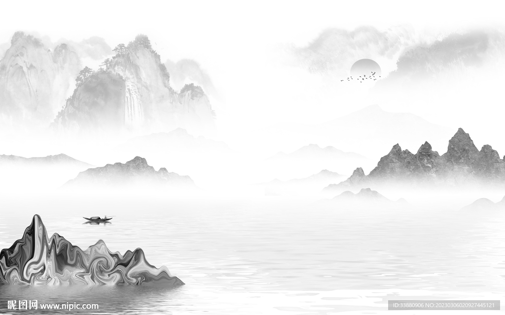 现代 简意灰色山水 tif分层