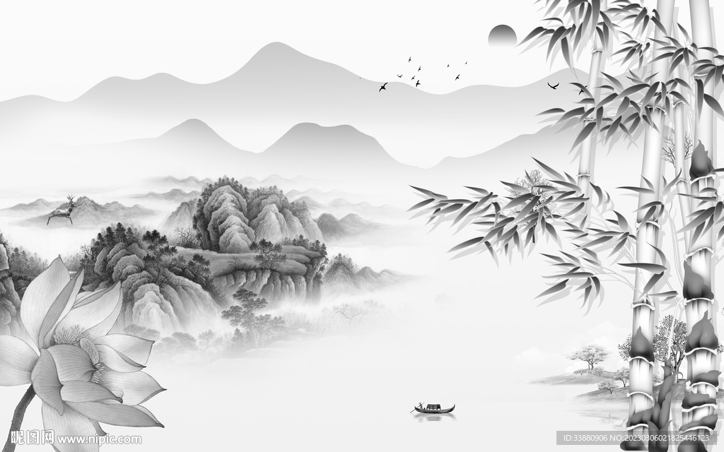 大气 简意灰色山水 tif分层