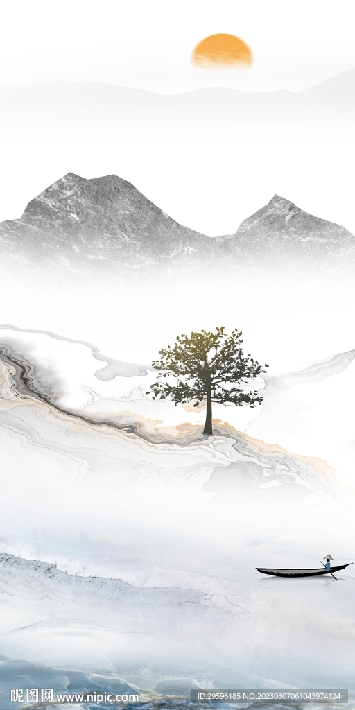 高档 简意玄关山水 Tif分层