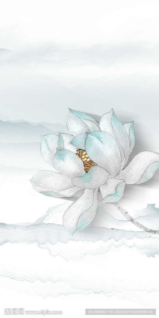 荷花 意境玄关山水 tIF分层