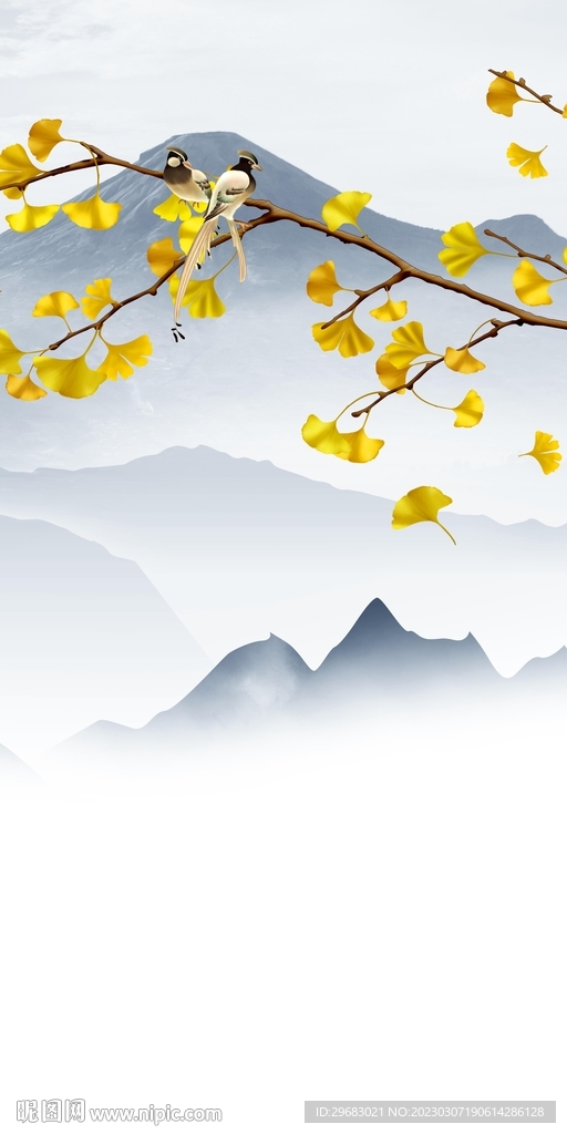 花鸟 新款简意山水 tIf分层