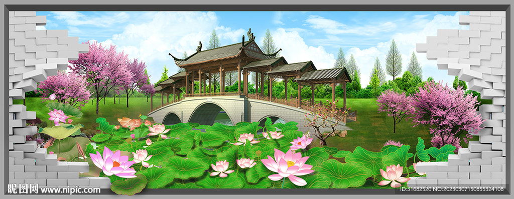荷花池3D立体画