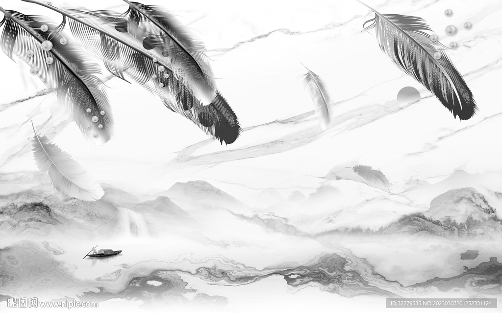 羽毛 热销灰色山水 TiF分层