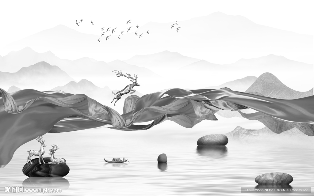 沙发 热销灰色山水 TiF分层