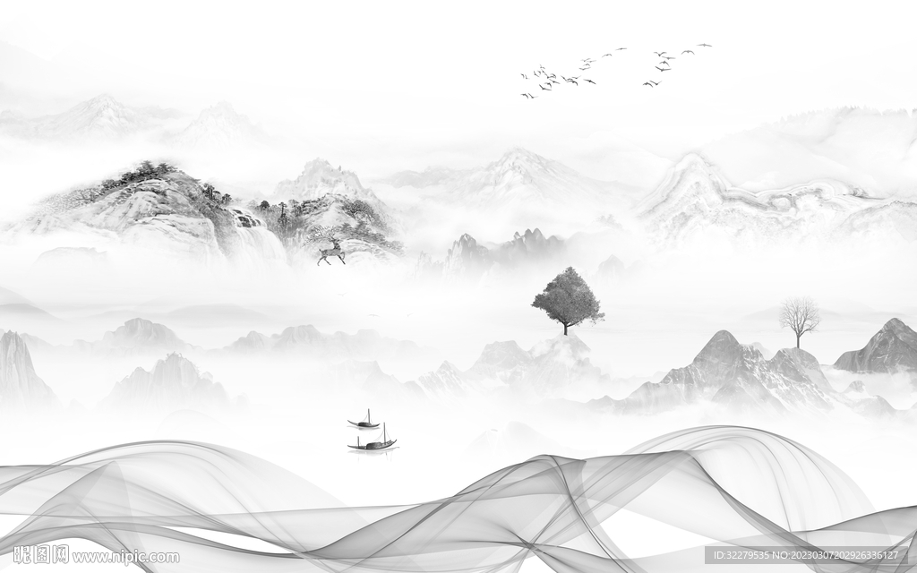 简约 热销灰色山水 TiF分层