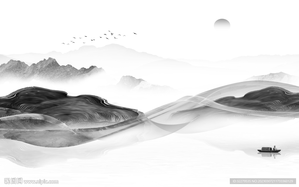 灰色 人气中式山水 TiF分层