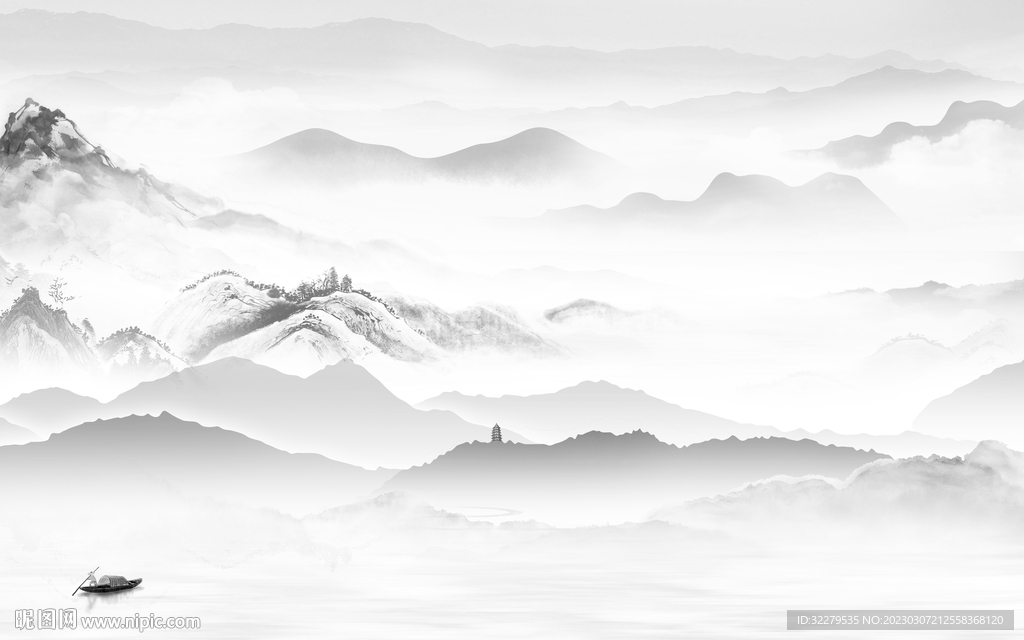 简约 人气中式山水 TiF分层