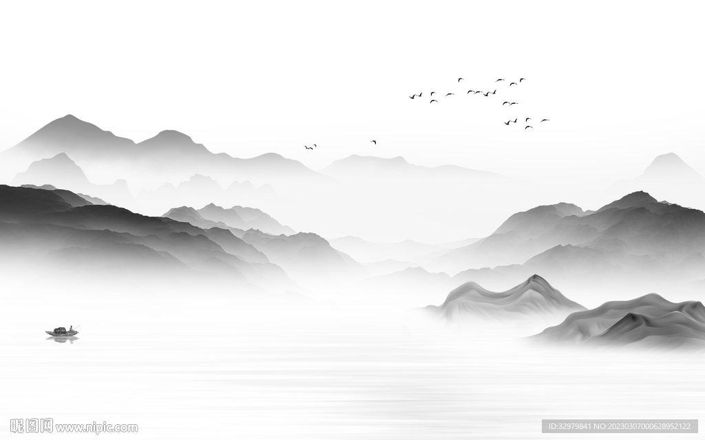 人气 中式意境山水 tif分层