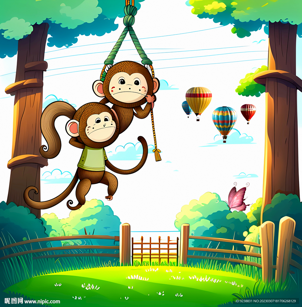 卡通猴子游乐场背景墙
