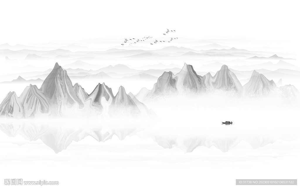 抽象水墨山水画电视背景墙